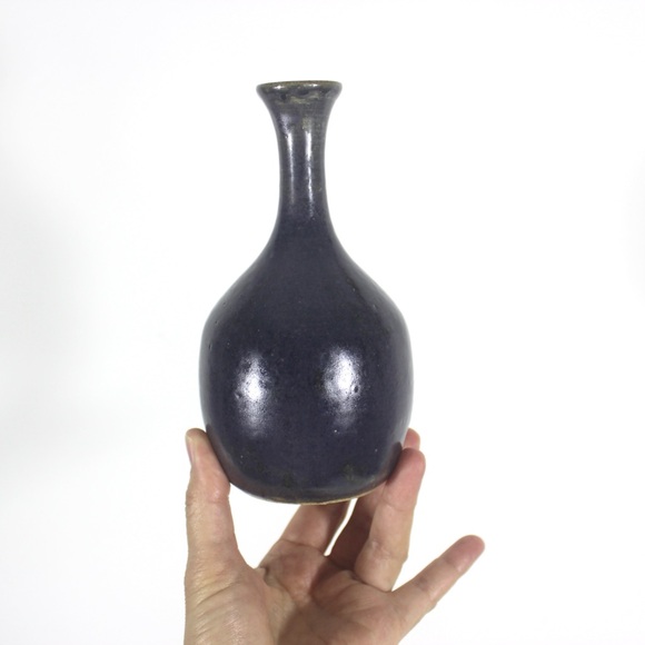 Vintage Signed Studio Pottery Bottle Neck Vase Blue - Picture 8 of 10